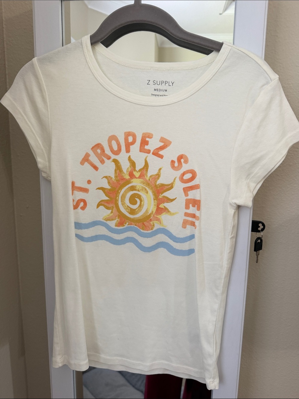Z Supply Cream St. Tropez Soleil Graphic Tee with Sun and Waves